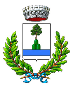 Stemma ufficiale del Comune di Tramonti di Sotto (PN): scudo diviso in due parti, con un grande albero verde al centro su sfondo bianco. Lo stemma è decorato con rami di quercia e alloro e sormontato da una corona comunale. Località Montane del Friuli Venezia Giulia.