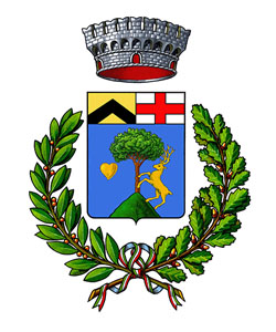 Stemma ufficiale del Comune di Resia (UD): scudo azzurro con una montagna verde al centro, sopra cui si erge un albero. A destra, un cervo dorato si alza sulle zampe posteriori, simbolo della fauna locale. In alto, una banda nera e una croce rossa e bianca richiamano elementi storici e religiosi. Lo stemma è incorniciato da rami di alloro e quercia e sormontato da una corona d’argento.