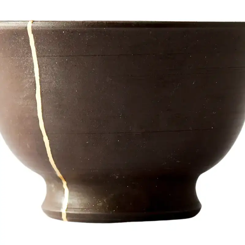 Ciotola rotta riparata con tecnica kintsugi